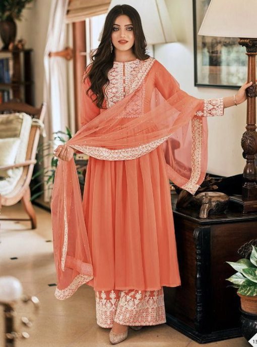 Orange Georgette Anarkali Palazzo Suit