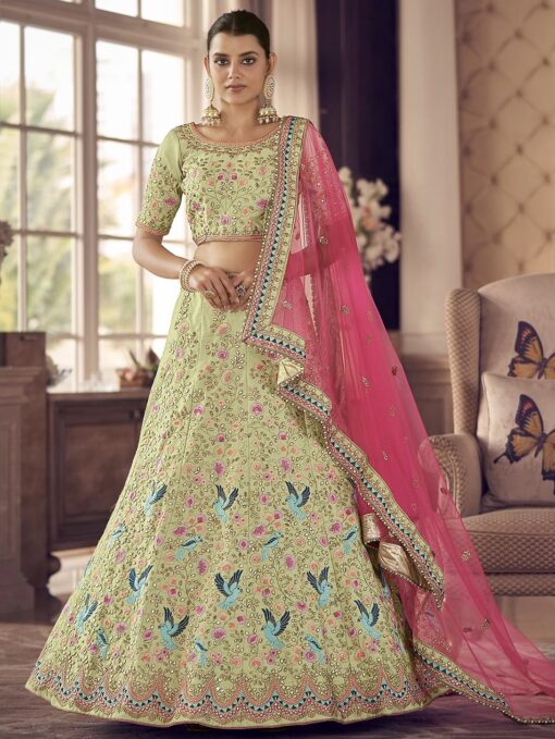 Light Green Art Silk Bridal Lehenga Choli