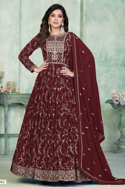 Maroon Abaya Style Embroidered Anarkali Suit