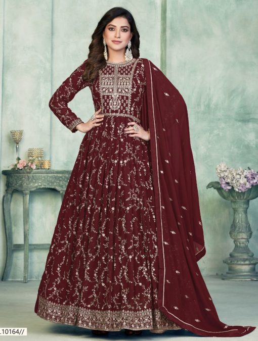 Maroon Abaya Style Embroidered Anarkali Suit