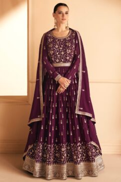 Purple Georgette Embroidered Anarkali Suit
