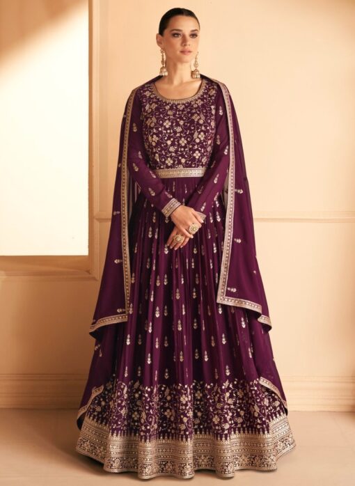 Purple Georgette Embroidered Anarkali Suit