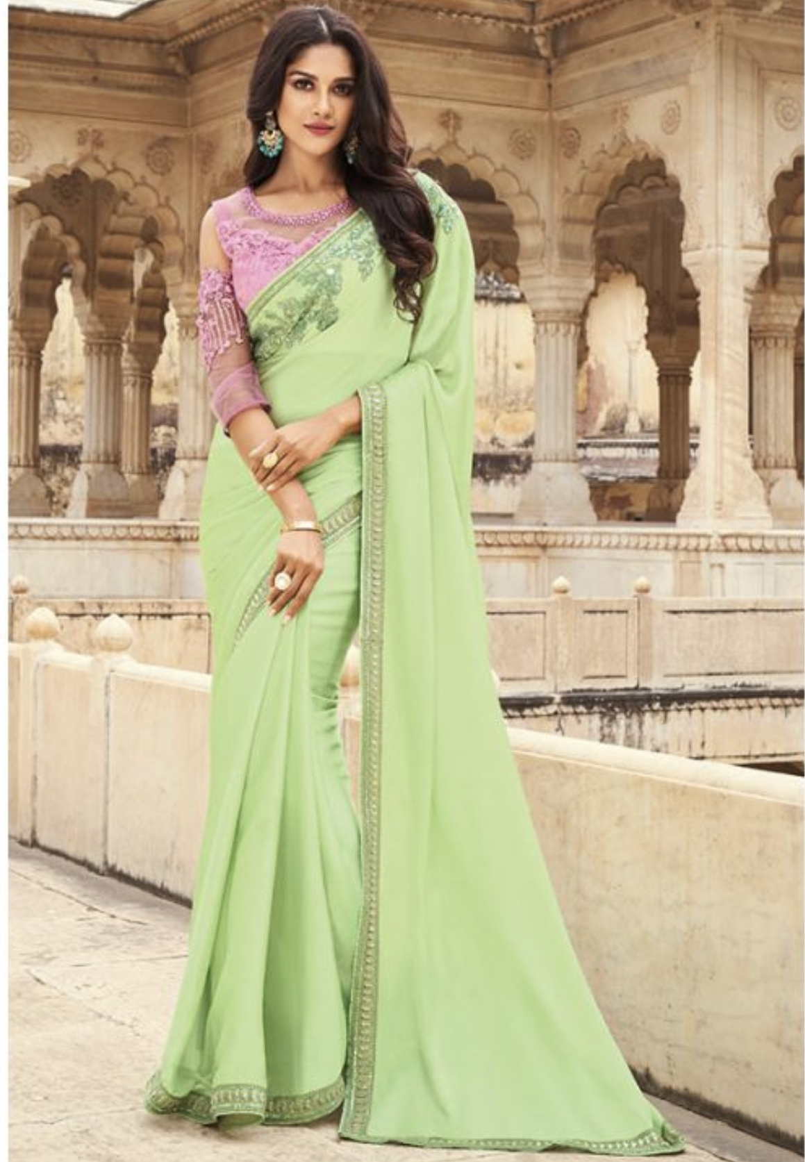 Lime Green Fancy Silk Saree With Designer Blouse Sarees Designer