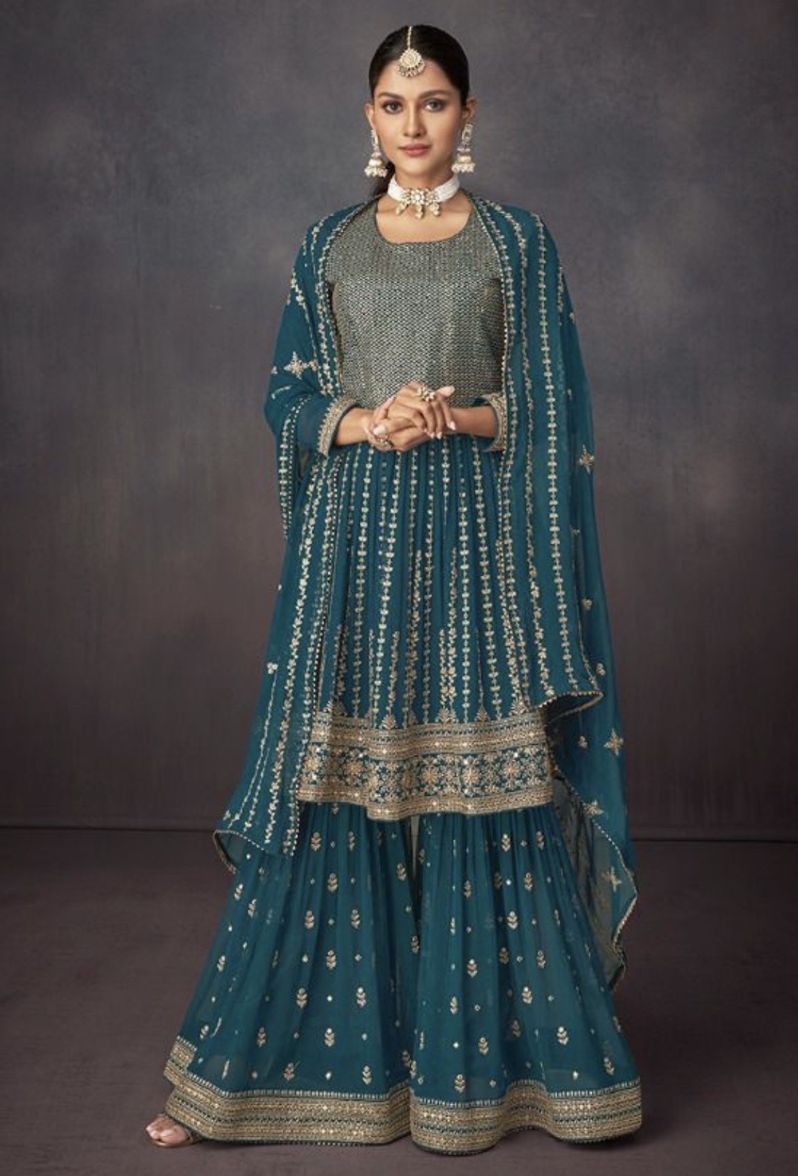 Teal Palazzo Suit Salwar Kameez Designer Collection