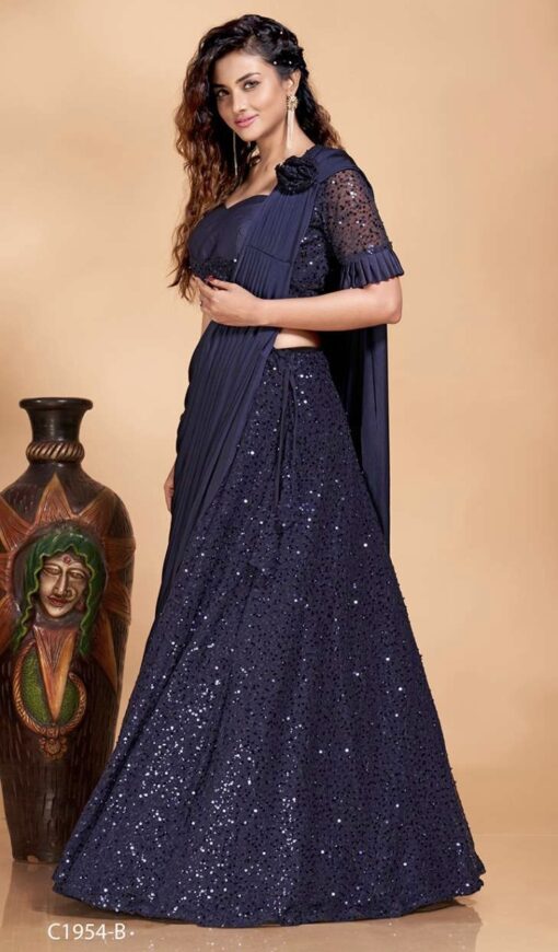 Blue Sequinned Fancy Lehenga Choli