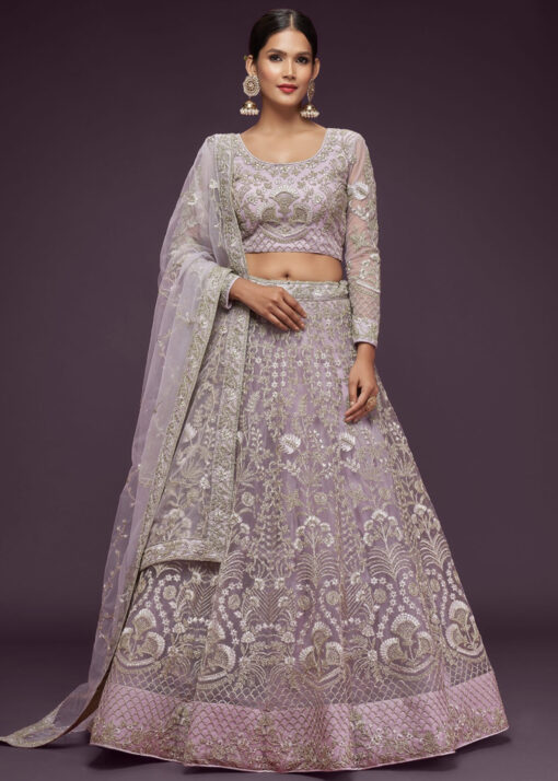 Dusty Lilac Net Sangeet Bridal Lehenga Choli
