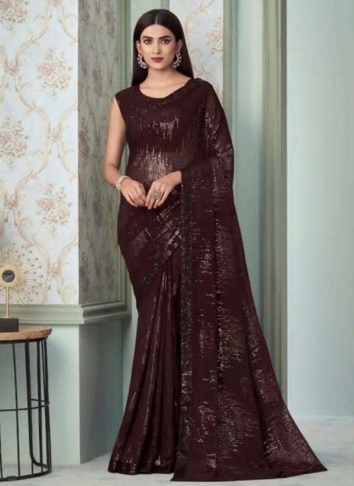 Wine Georgette Party Wear Saree