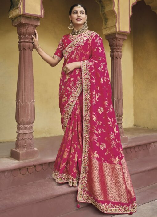 Pink Dola Silk Embroidered Wedding Saree