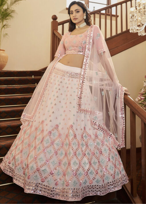 Pearl White Pink Sangeet Lehenga Choli