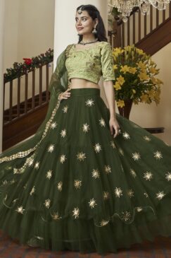 Green Embroidered Net Party Wear Lehenga Choli