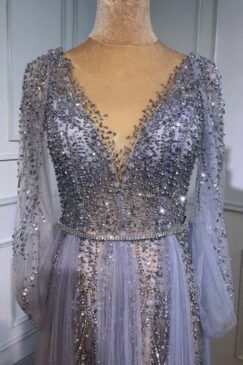Alternative view of Grey Luxury A-Line Diamond Beaded Evening Dress