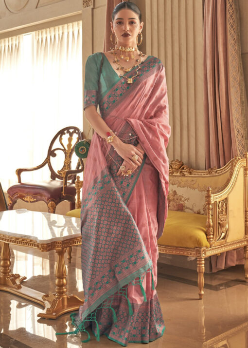 Pink Zari Woven Silk Saree