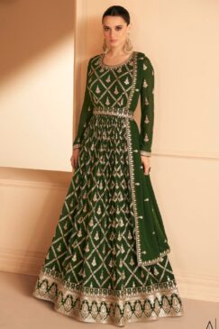 Mehendi Green Georgette Embroidered Anarkali Suit