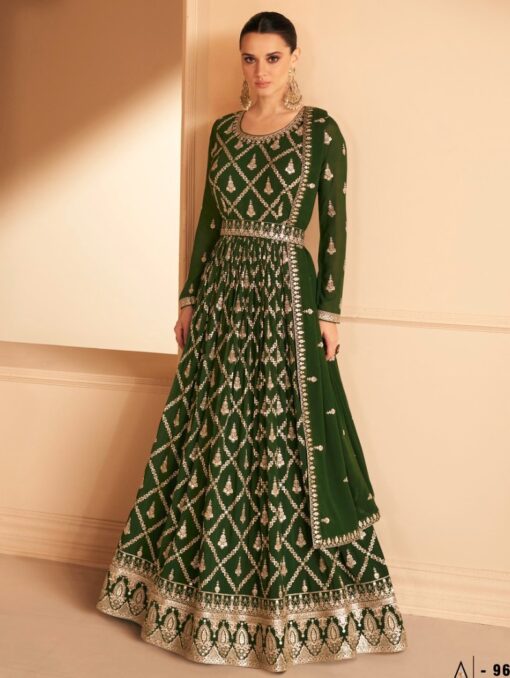 Mehendi Green Georgette Embroidered Anarkali Suit