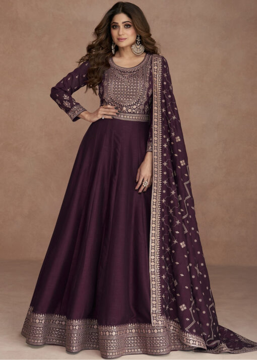Purple Silk Floor Length Anarkali Suit