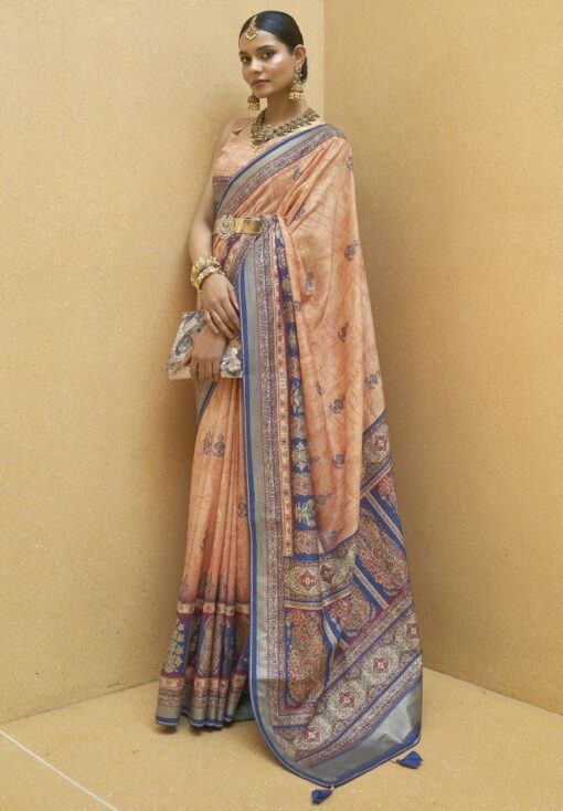 Peach Brasso Silk Designer Saree