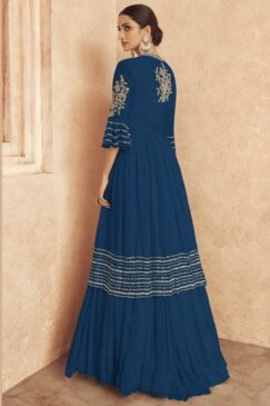 Alternative view of Blue Embroidered Jacket Style Anarkali Gown