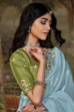Alternative view of Blue Embroidered Wedding Saree