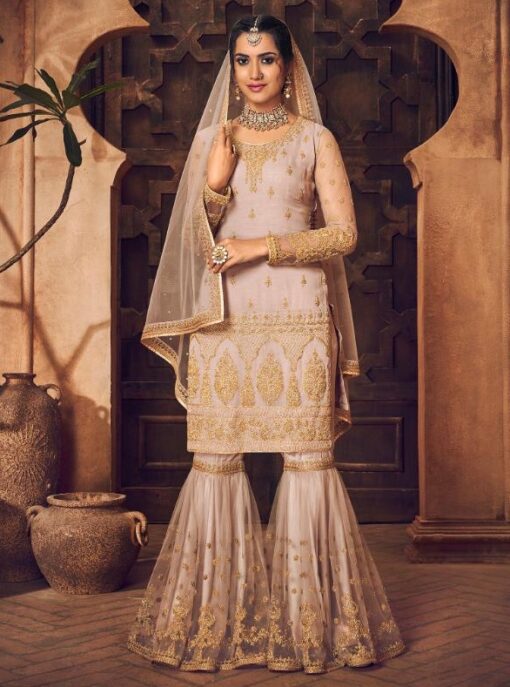 Pale Pink Embroidered Sharara Suit