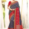 Red & Blue Dola Silk Wedding Saree
