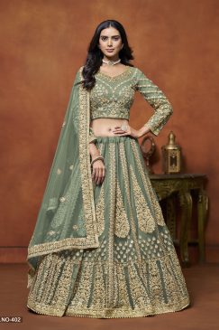 Greenish Grey Lehenga Choli For Wedding Function