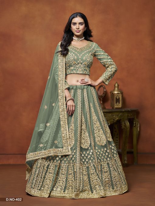 Greenish Grey Lehenga Choli For Wedding Function