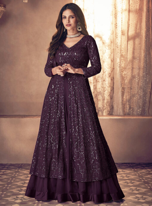 Purple Sequence Embroidered Anarkali Lehenga
