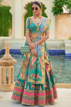 Turquoise Smooth Silk Woven Lehenga Choli