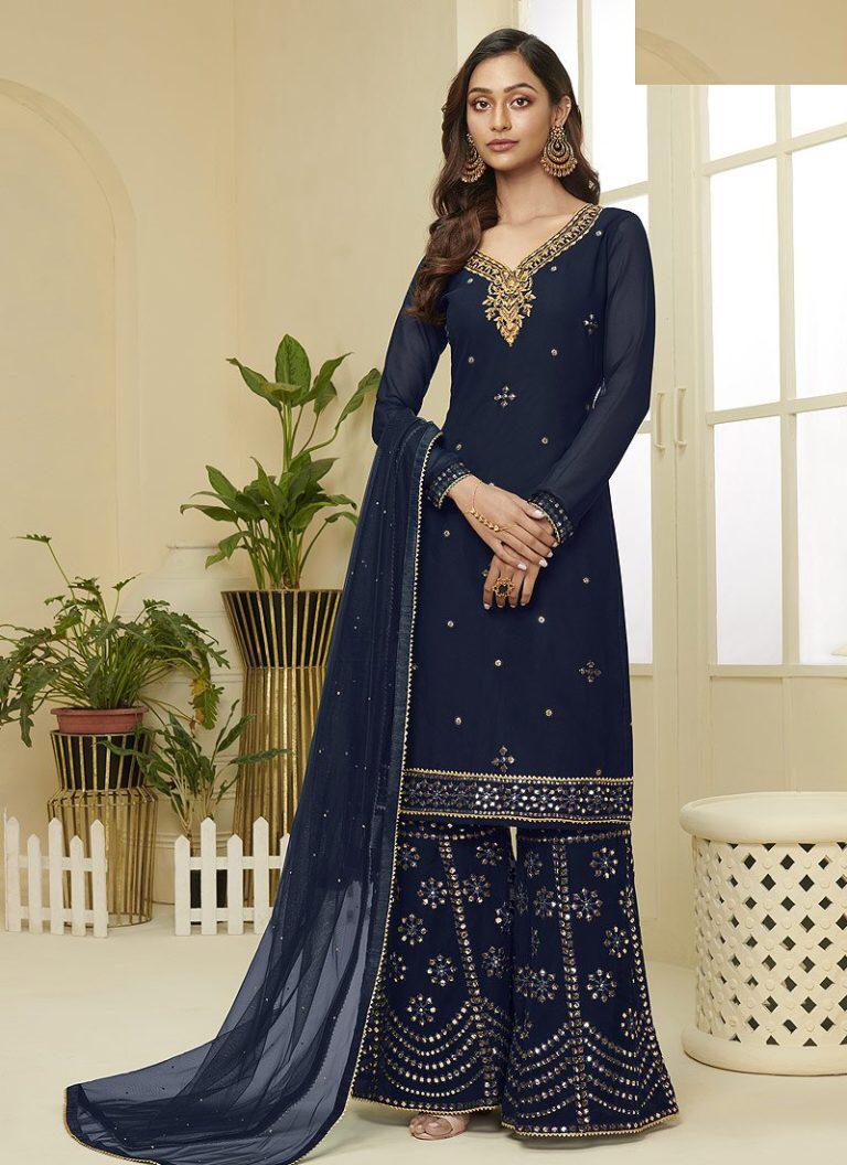 navy blue colour sharara suit