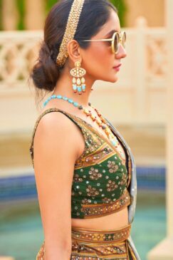 Alternative view of Green Smooth Silk Woven Lehenga Choli