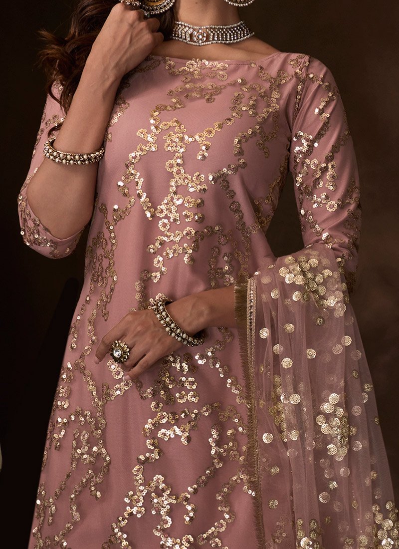 Purple Net Sequinned Sharara Suit - Salwar Kameez Designer Collection