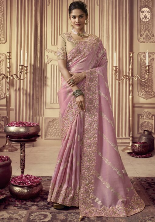 Pink Fancy Silk Wedding Party Wear Saree
