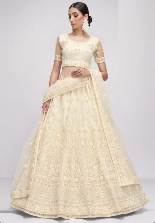 Off White Net Bridal Lehenga Choli