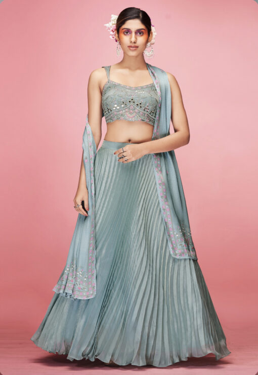 Sky Blue Art Silk Sangeet Lehenga Choli