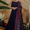Navy Blue Embroidered Silk Anarkali Gown