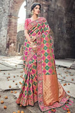 Magenta And Green Art Banarasi Silk Saree