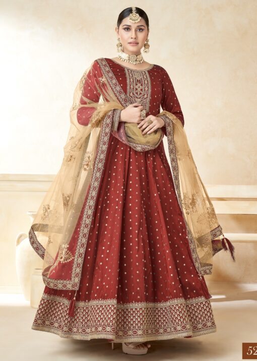 Red Embroidered Anarkali Suit