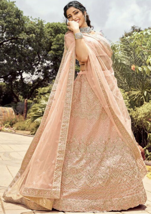 Peach Organza Party Wear Lehenga Choli
