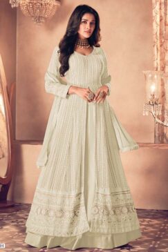 Off White Embroidered Anarkali Lehenga Suit
