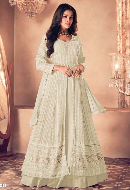 Off White Embroidered Anarkali Lehenga Suit
