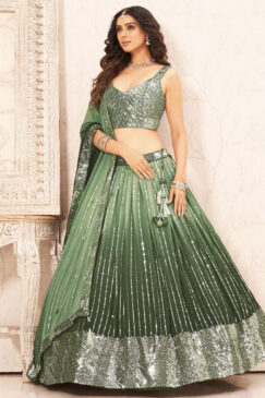 Light Green Faux Georgette Heavy Designer Lehenga Choli