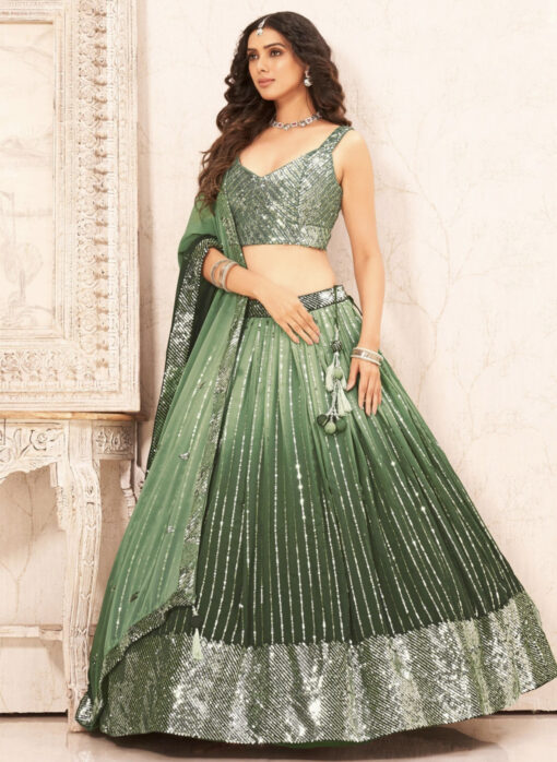 Light Green Faux Georgette Heavy Designer Lehenga Choli