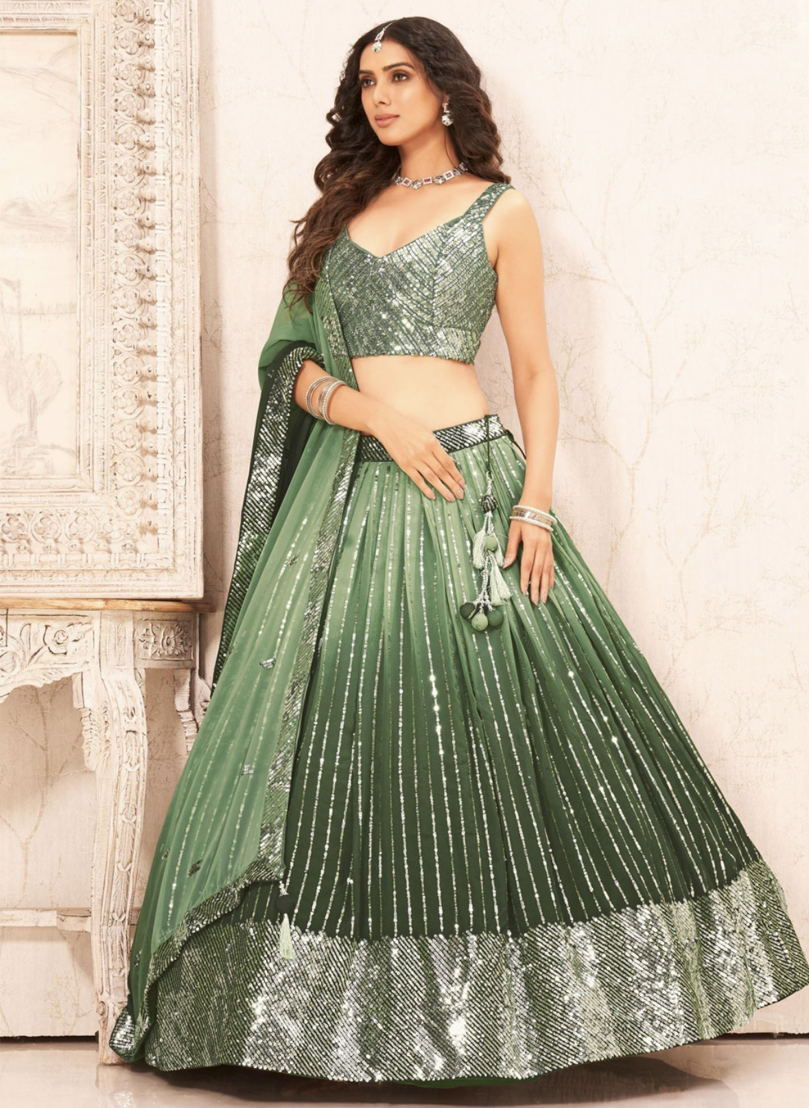 Light Green Faux Georgette Heavy Designer Lehenga Choli - Lehengas Designer  Collection