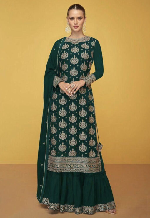 Pine Green Georgette Sharara Suit