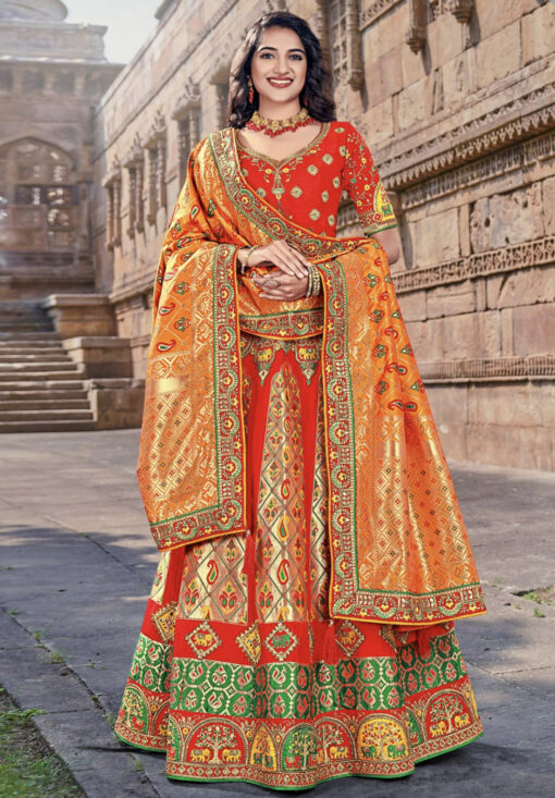 Red Banarasi Silk Lehenga Choli