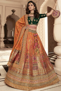 Orange Banarasi Silk Bridal Lehenga Choli