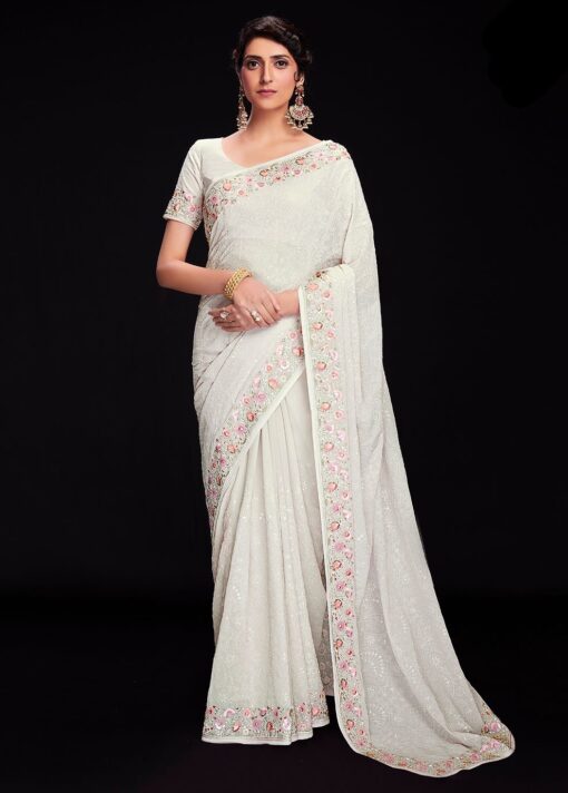 White Georgette Party Saree