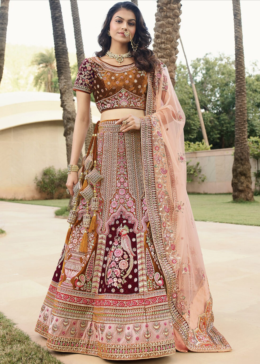 Bronze Velvet Heavy Bridal Lehenga Choli Lehengas Designer Collection