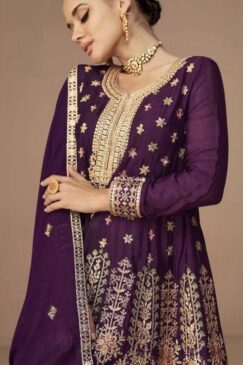 Alternative view of Purple Chinon Silk Frock Style Trouser Suit