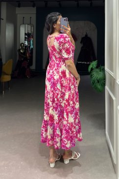 Alternative view of Designer Flower Print Frock In Rayon Fabric in pink color
